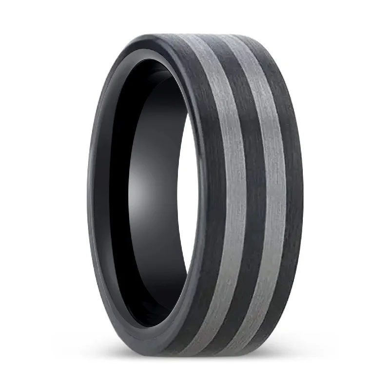 stylish rings for women-BETA | Ceramic Ring, Tungsten Inlay, Flat Brushed Edges