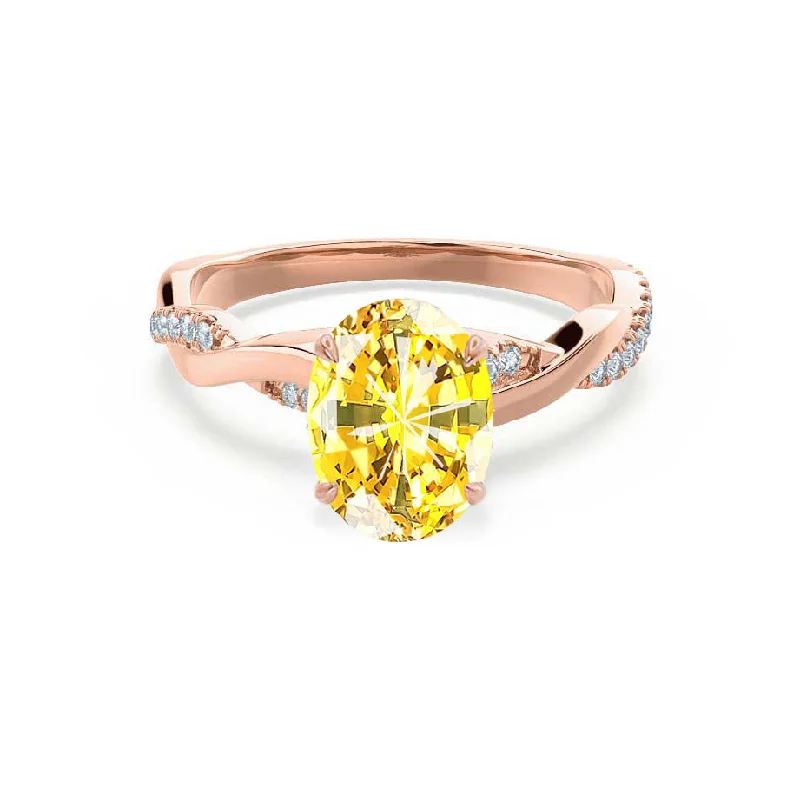 bold engagement rings-EDEN - Chatham® Oval Yellow Sapphire & Diamond 18k Rose Gold Vine Solitaire Ring