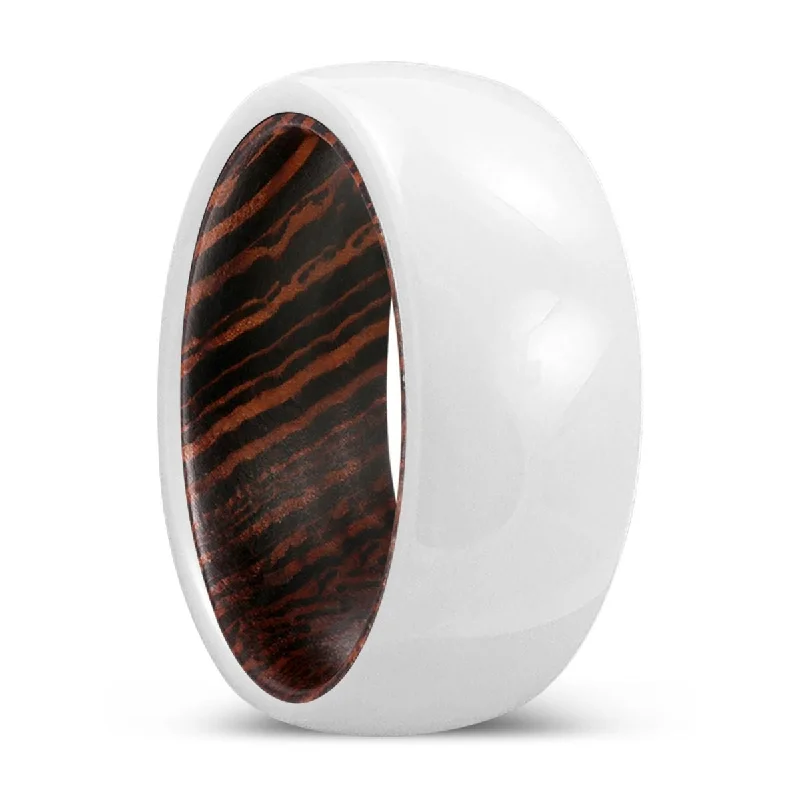 promise ring sets for women-REVERE | Wenge Wood, White Ceramic Ring, Domed