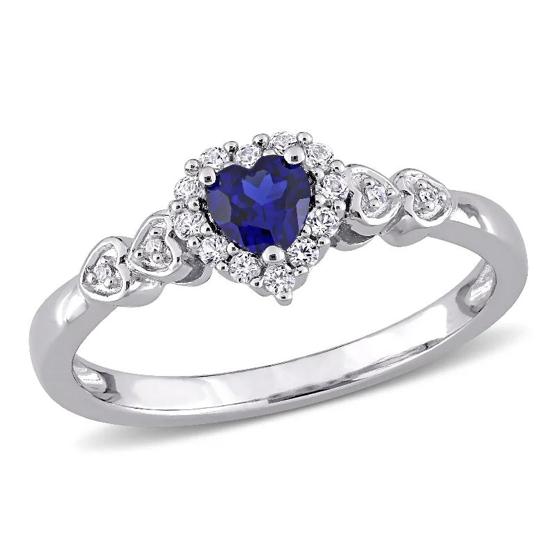 solitaire engagement rings-Mimi & Max 3/8ct TGW Created Blue Sapphire White Sapphire and Diamond Accent Heart Ring in Sterling Silver