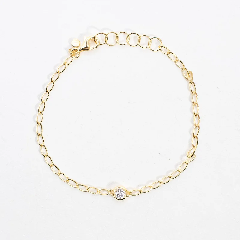 gold bangle sets for women-Gold Vermeil White Topaz Curb Chain Bracelet