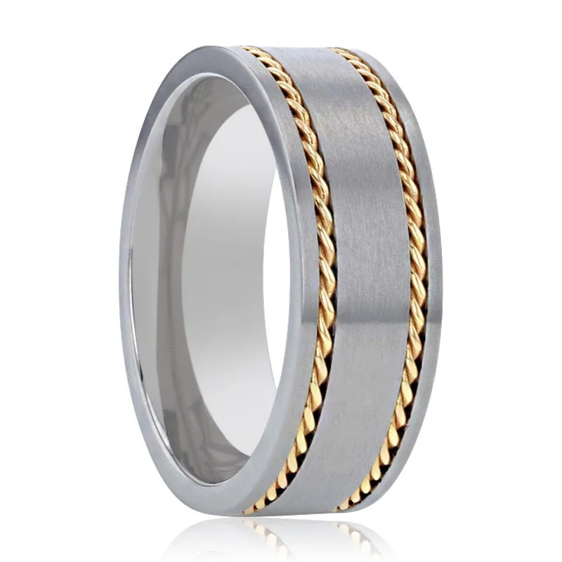 luxury wedding rings for women-FERDINAND | Titanium Ring 14K Yellow Gold Dual Braided Inlay