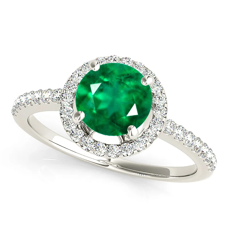 heart-shaped rings for women-2.00 ct. Genuine Emerald Ring With 0.35 ctw. Delicate Diamond Halo, Classic Thin Diamond Band