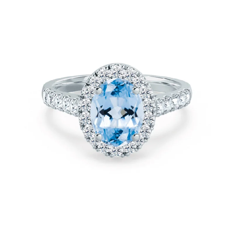 vintage-style engagement rings-ROSA - Chatham® Aqua Spinel & Diamond 950 Platinum Halo