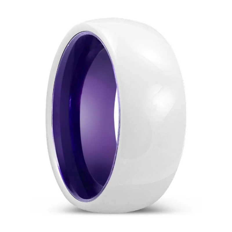 statement gemstone rings-SHIMMER | Purple Ring, White Ceramic Ring, Domed