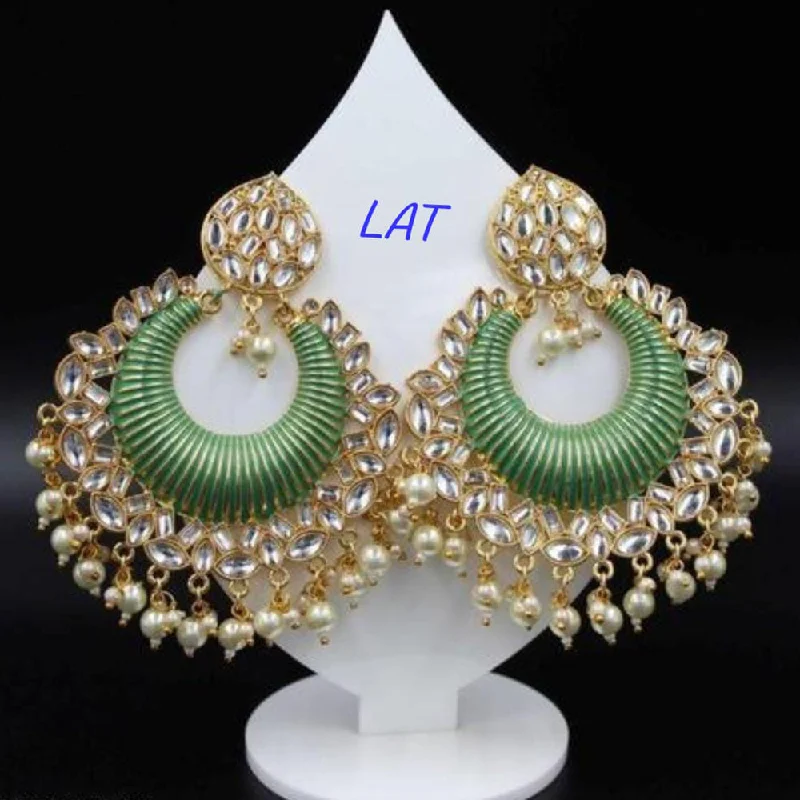 large gemstone earrings for women-Lucentarts Jewellery Gold Plated Kundan Stone Dangler Earrings