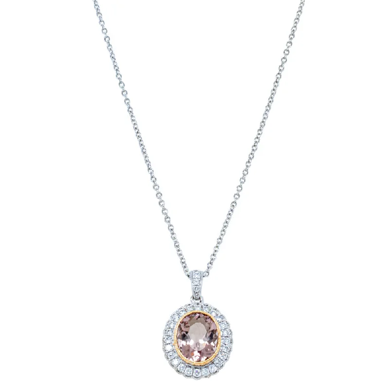 pearl necklaces for women-18ct White & Rose Gold 1.64ct Morganite & Diamond Halo Pendant