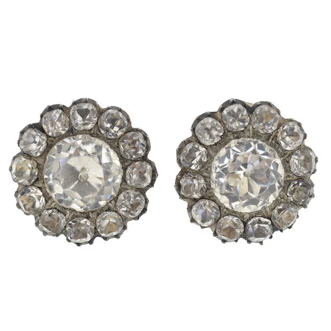 diamond earrings for women-Victorian Sterling & 14kt French Paste Cluster Clip Earrings