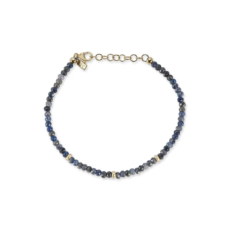 silver charm bracelets for women-Birthstone Bead Bracelet In Blue Sapphire