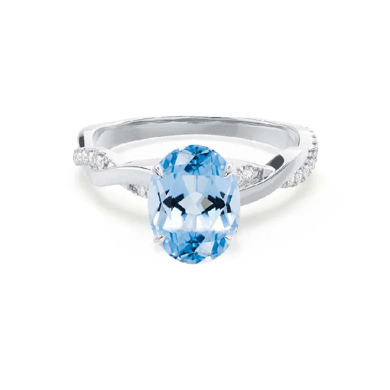 wedding engagement rings-EDEN - Chatham® Oval Aqua Spinel & Diamond 18k White Gold Vine Solitaire Ring