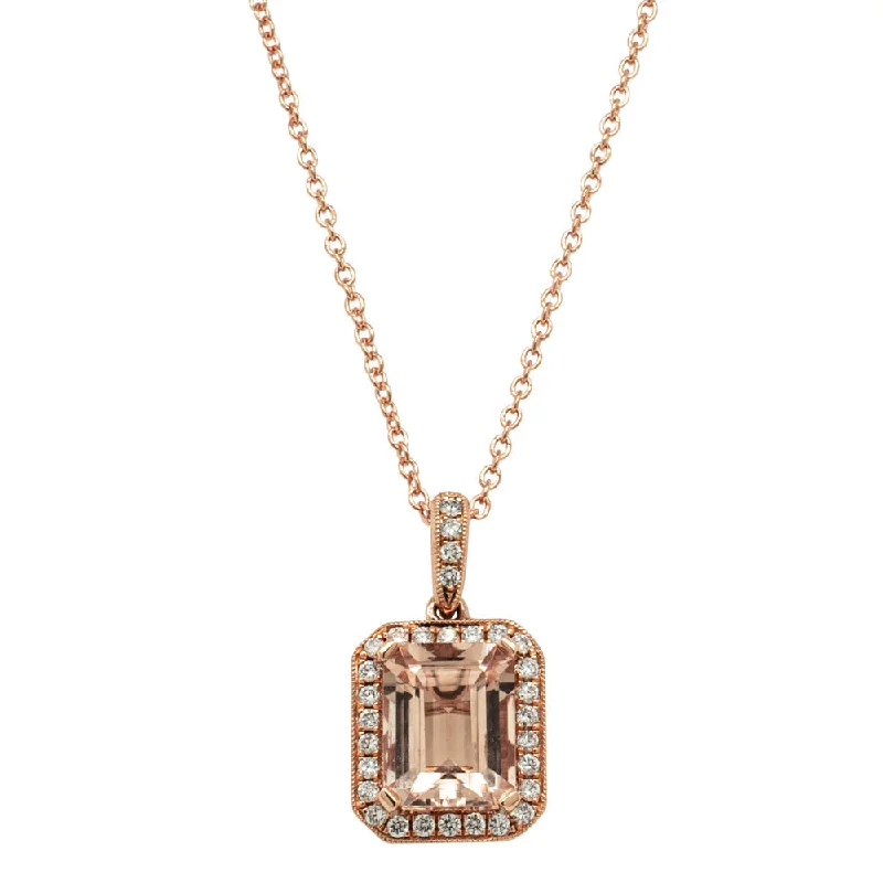 diamond heart necklaces for women-18ct Rose Gold 2.05ct Morganite & Diamond Empire Pendant