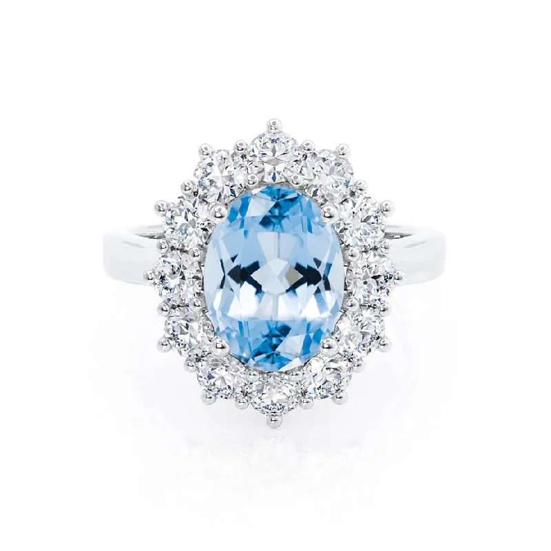 princess-cut sapphire engagement rings-DIANA - Chatham® Aqua Spinel & Lab Diamond 950 Platinum Halo