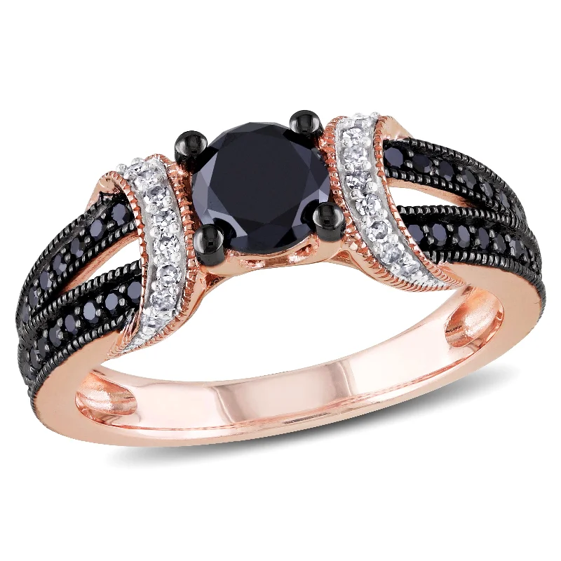 unique sapphire engagement rings-Mimi & Max 1ct TW Black and White Diamond Double Band Engagement Ring in 10k Rose Gold with Black Rhodium