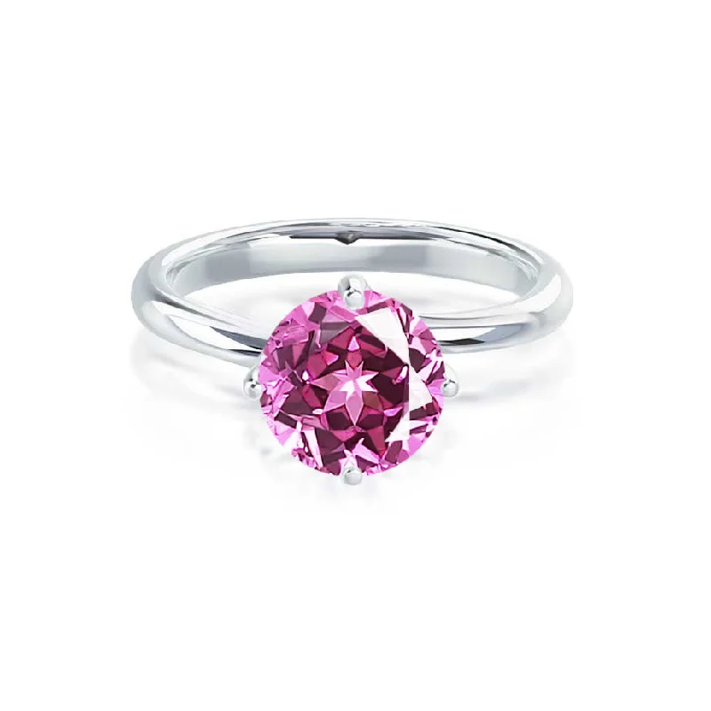 moonstone engagement rings-ANNORA - Chatham® Pink Sapphire 18k White Gold Twist Solitaire Ring