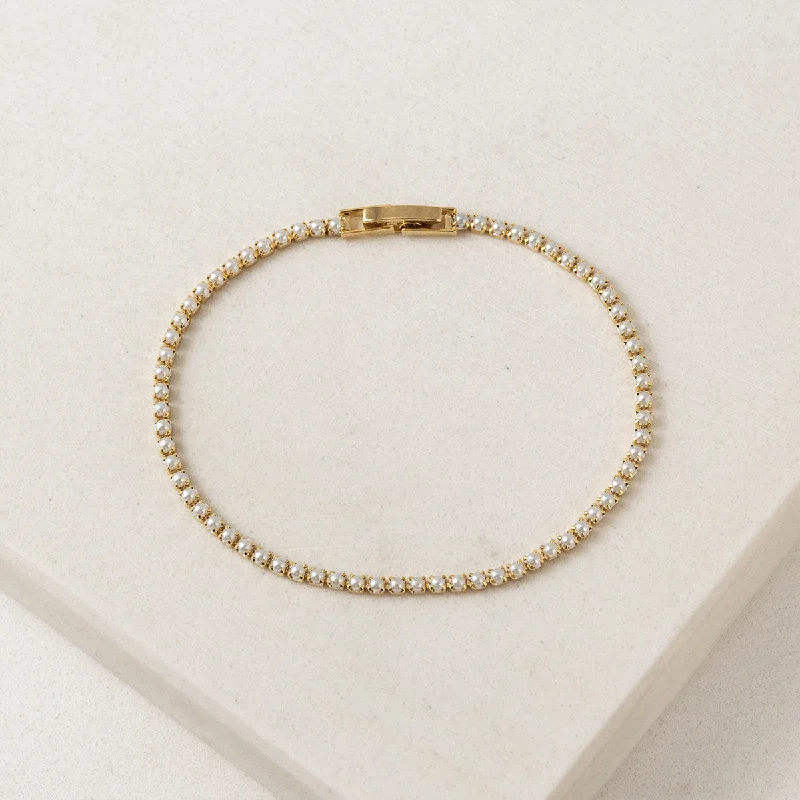 stackable bangles for women-Gold Plated Pearl Tennis Bracelet