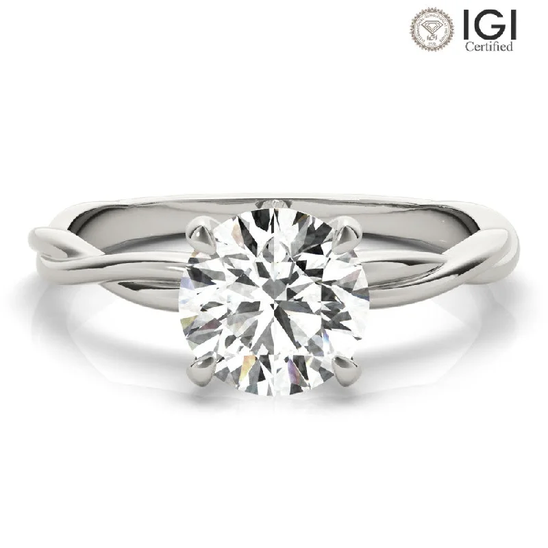 handmade rings for women-Twisted Vine Round Lab Grown Diamond Solitaire Engagement Ring IGI Certified