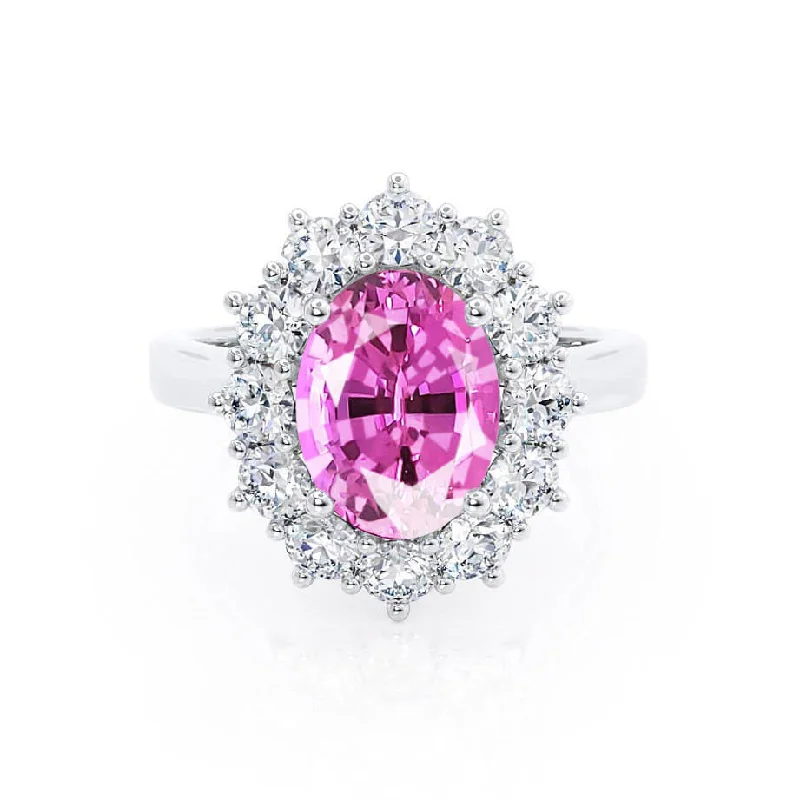 square-shaped engagement rings-DIANA - Chatham® Pink Sapphire & Lab Diamond 18k White Gold Halo