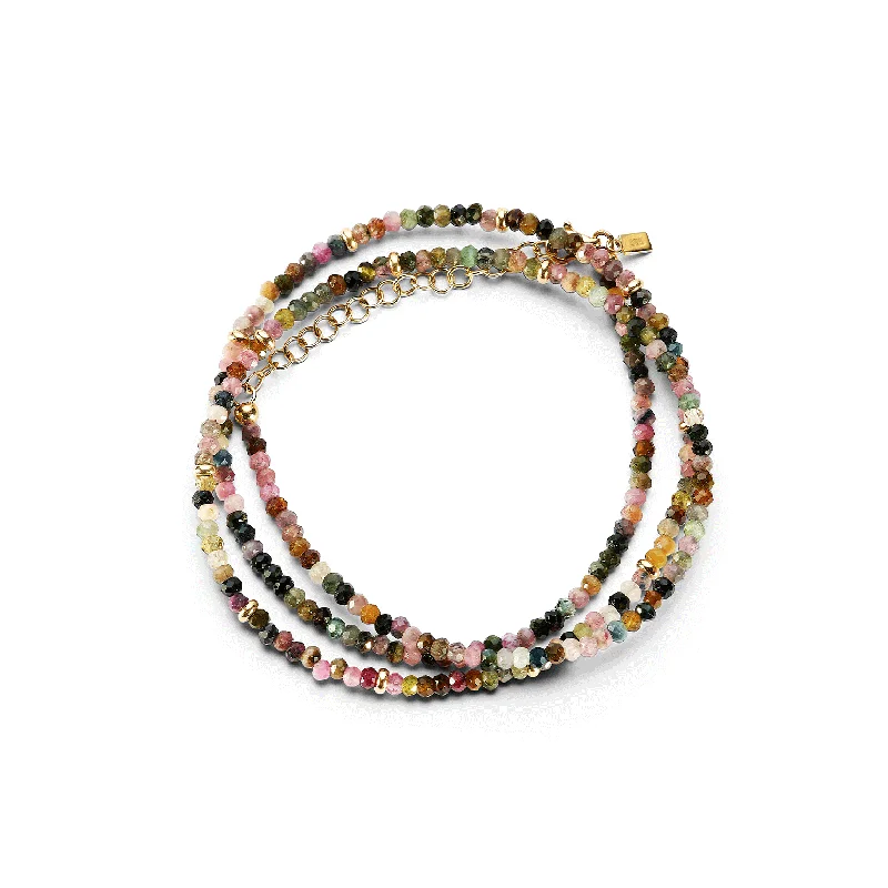 stackable bracelets for women-Tourmaline Necklace & Triple Wrap Bracelet With Gold Rondelles