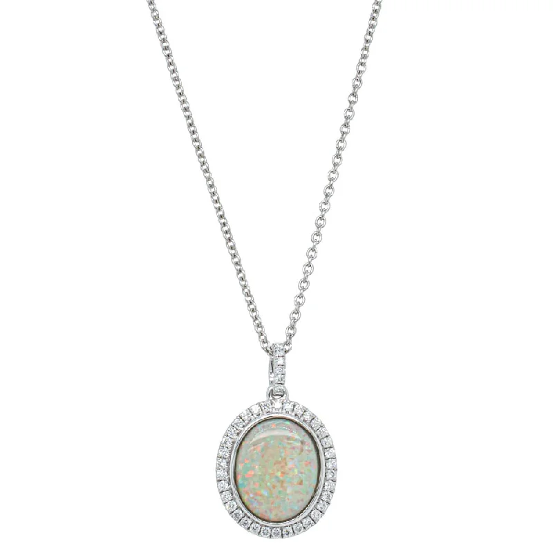 chic gold necklaces for women-18ct White Gold 2.35ct Opal & Diamond Isla Pendant