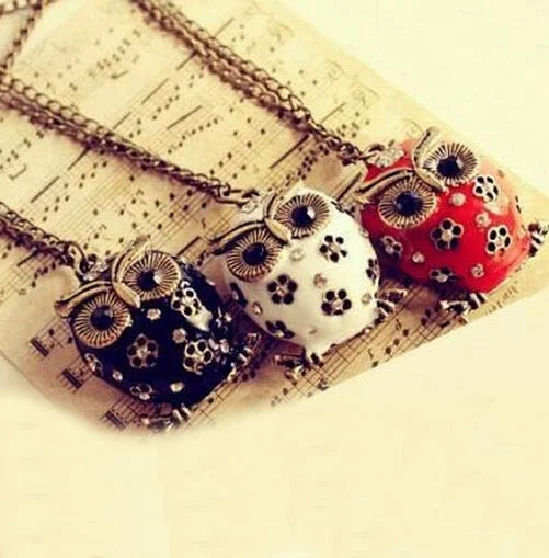 gemstone drop necklaces for women-Super Cute Crystal Rhinestones Vintage Long Chain Owl Pendant Necklace