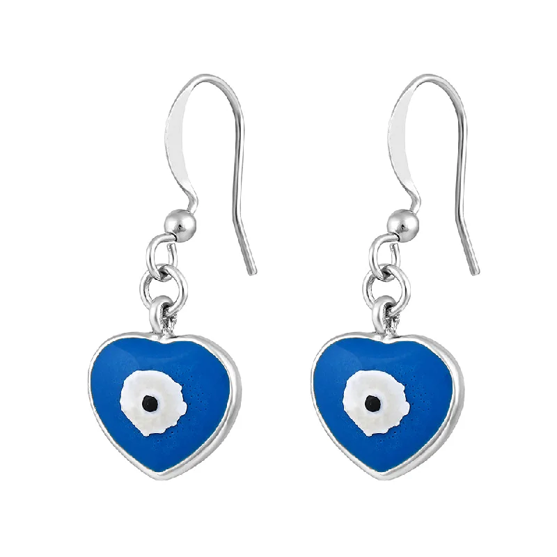 diamond hoop earrings for women-Mahi Silver Toned Meenakari Work Enamelled Evil Eye and Heart Dangle Earrings for Women (ER1109834RBlu)