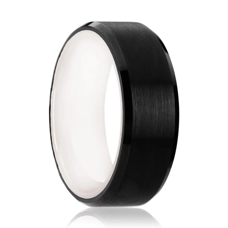 designer rings for women-SIGMA | Tungsten Ring White Ceramic Sleeve