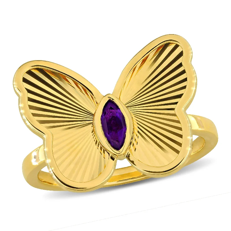 vintage wedding engagement rings-Mimi & Max 1/8ct TGW Amethyst Butterfly Ring 10k Yellow Gold