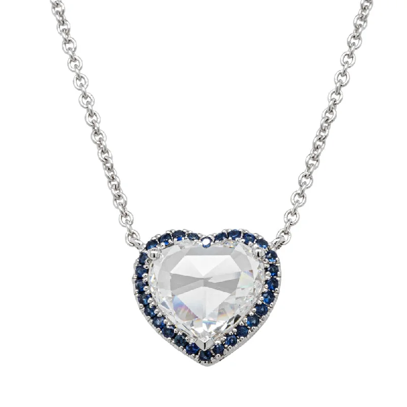 silver choker necklaces for women-18ct White Gold 1.74ct Diamond & Sapphire Pendant