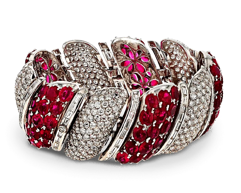 fine gold bangles for women-Burma Ruby and Diamond Bracelet