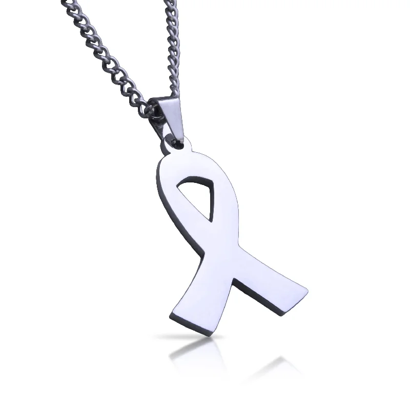 delicate pendant necklaces for women-Cancer Ribbon Pendant With Chain Necklace - Stainless Steel