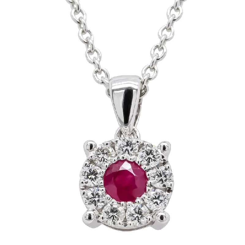 rhinestone necklaces for women-9ct White Gold Ruby & Diamond Galaxy Pendant