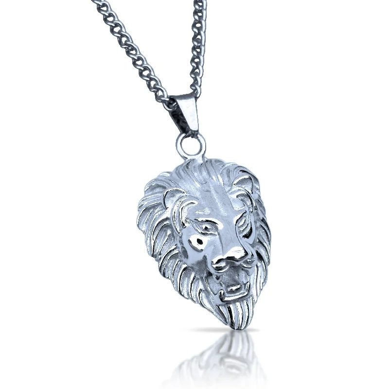 unique necklaces for women-Lion Pendant With Chain Necklace - Stainless Steel