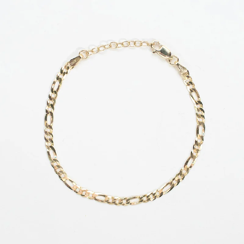 matching bracelets for women-Gold Plated Flat Figaro Chain Bracelet