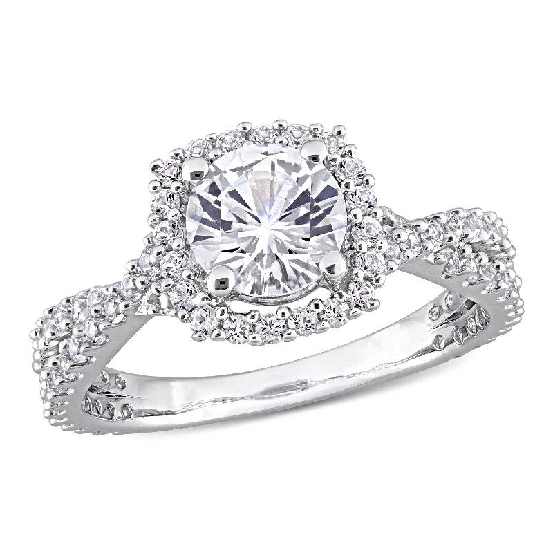 wedding engagement ring sets-Mimi & Max 2 1/8ct TGW Created White Sapphire Halo Ring in Sterling Silver