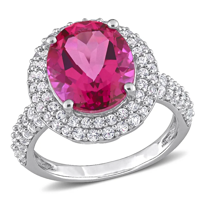 elegant gold engagement rings-Mimi & Max 7 1/7ct TGW Pink Topaz and Created White Sapphire Double Halo Cocktail Ring in Sterling Silver