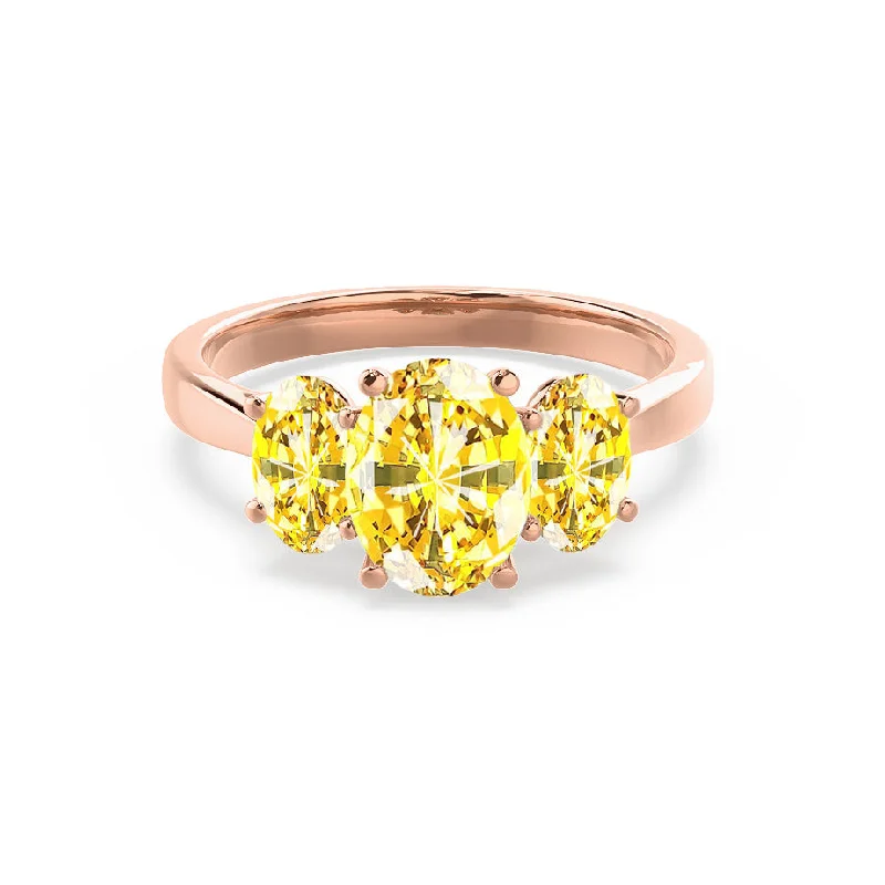 wedding engagement ring sets-EVERDEEN - Chatham® Oval Yellow Sapphire 18k Rose Gold Trilogy Ring