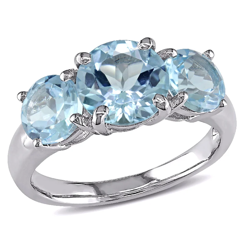 antique diamond engagement rings-Mimi & Max 4 3/8ct TGW Blue Topaz 3-Stone Ring in Sterling Silver