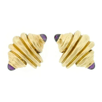 gemstone earrings for women-Estate 18kt Gold Amethyst Seashell Clip-On Earrings