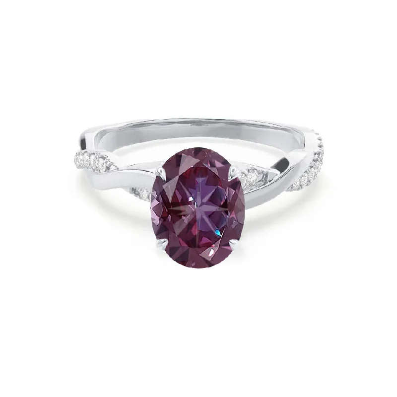 three-stone engagement rings-EDEN - Chatham® Oval Alexandrite & Diamond 18k White Gold Vine Solitaire Ring