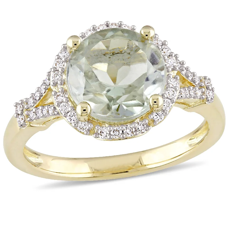 engagement rings for women-Mimi & Max 2 4/5ct TGW Green Quartz 1/5ct TDW Diamond Halo Floral Ring 14k Yellow Gold