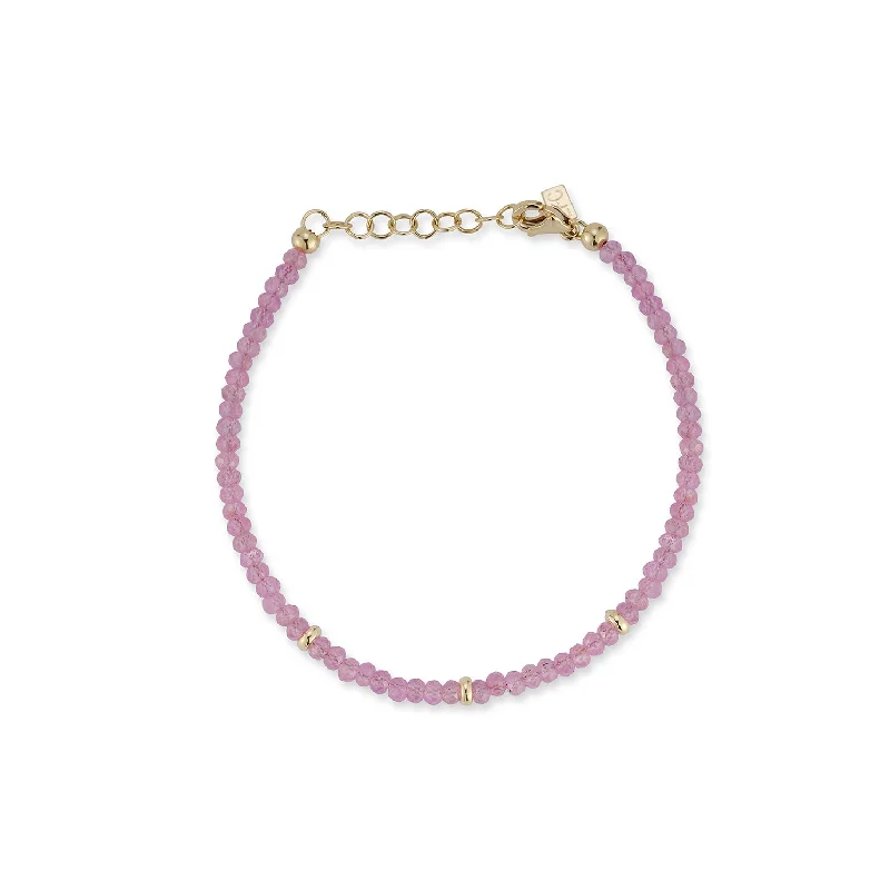 bridal bangles for women-Birthstone Bead Bracelet 
in Pink Sapphire