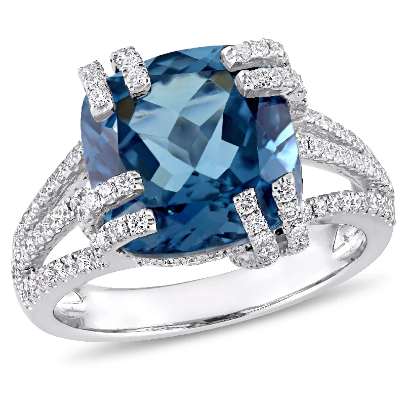 vintage-style engagement rings-Mimi & Max 7 1/3ct TGW London Blue Topaz 3/4ct TW Diamond Cocktail Ring 14k White Gold