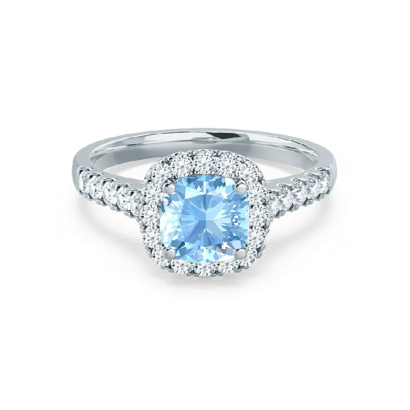 engagement rings for women-OPHELIA - Chatham® Lab Grown Aqua Spinel & Diamond Platinum Halo