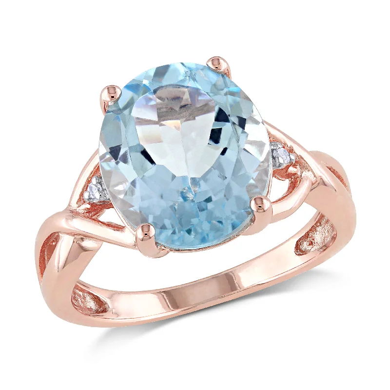 vintage wedding engagement rings-Mimi & Max 5 1/2ct TGW Oval Blue Topaz and Diamond TDWist Split Shank Cocktail Ring in Rose Silver