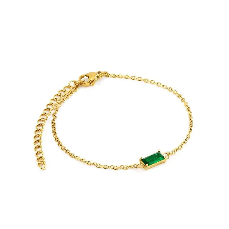 luxury bracelets for women-Emerald Green Gemstone Stainless Steel Bracelet – Elegant Gold Chain Jewellery