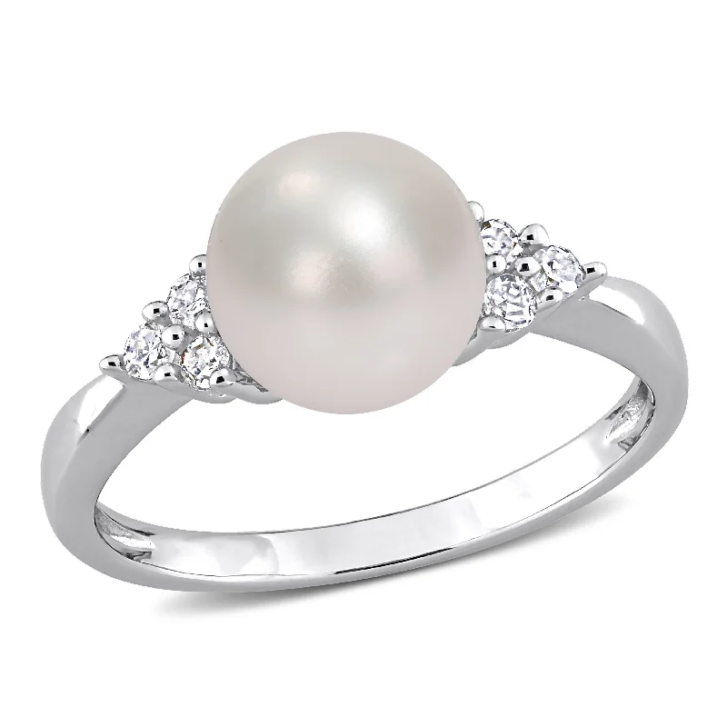 cushion-cut diamond engagement rings-Mimi & Max 1/8ct TW Diamond 8-8.5mm White Cultured Freshwater Pearl Ring in Sterling Silver