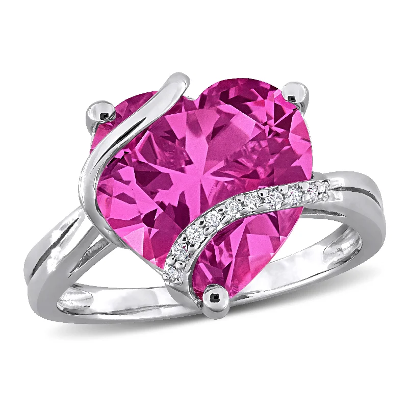 diamond heart engagement rings-Mimi & Max 7 1/4ct TGW Created Pink Sapphire and Diamond Accent Heart Ring Sterling Silver