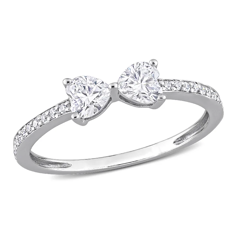 silver engagement rings-Mimi & Max 3/5ct DEW Created Moissanite Duo Heart Ring in Sterling Silver