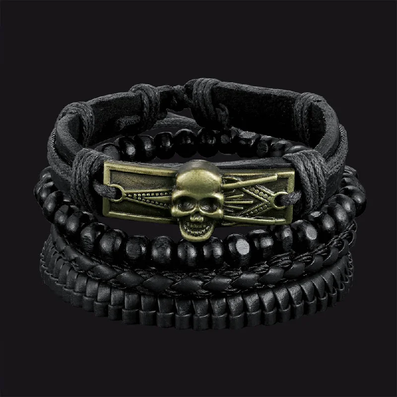 customized charm bracelets for women-Multi Skull Braided Leather Bracelet Rope Wristband Gift For Men Son