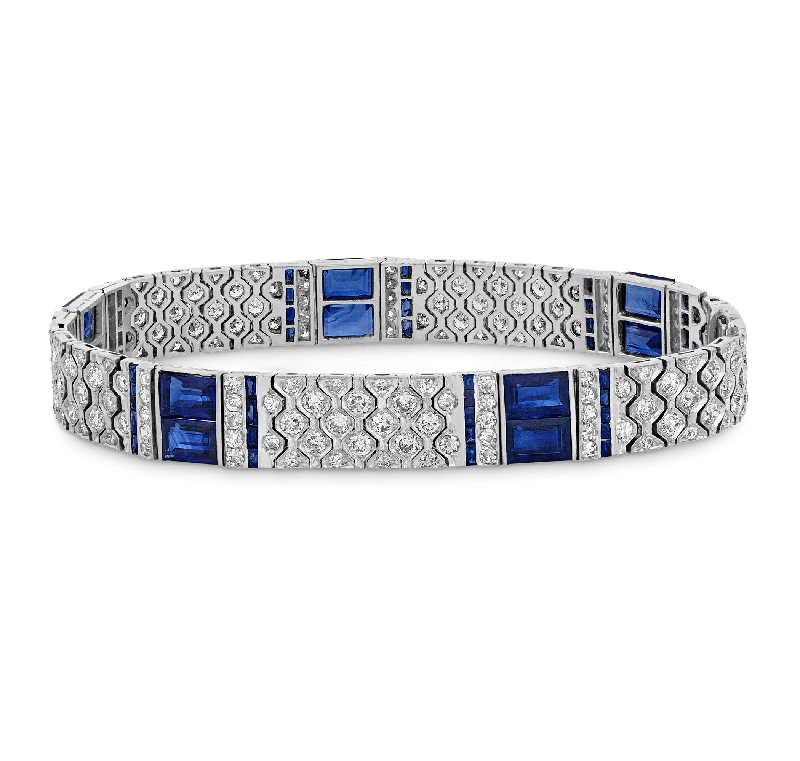 simple gold bracelets for women-Charles Holl Art Deco Sapphire and Diamond Bracelet